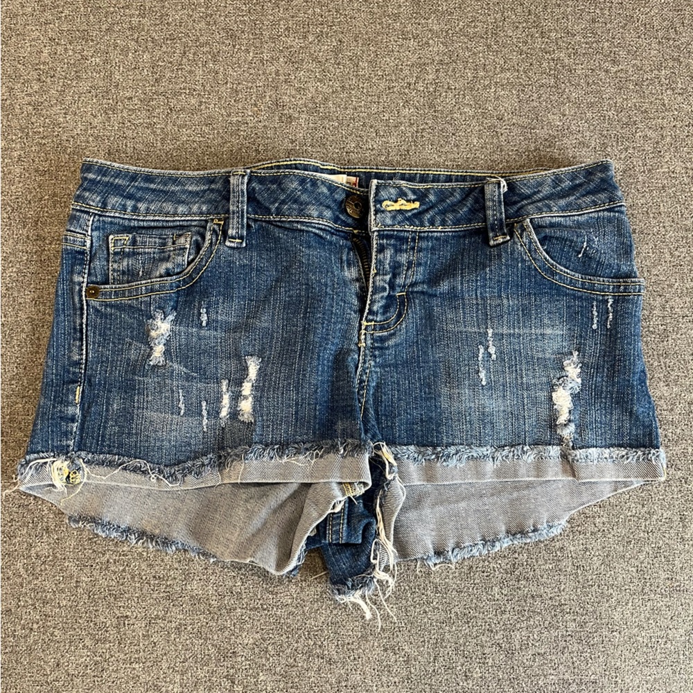 PRPS Distressed Blue Denim Cutoff Shorts